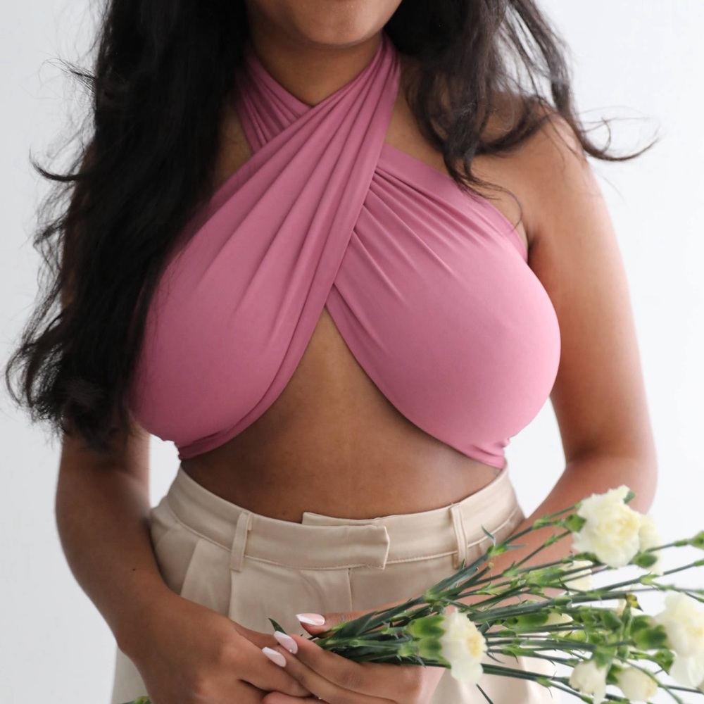SHEIN Pink Cross Halter Top